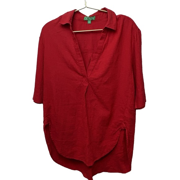 J.CREW Sweaters - J. Crew Popover Shirt Oversized Gauze Red Tunic Pullover Sz  XXS ‎ Cotton BX628